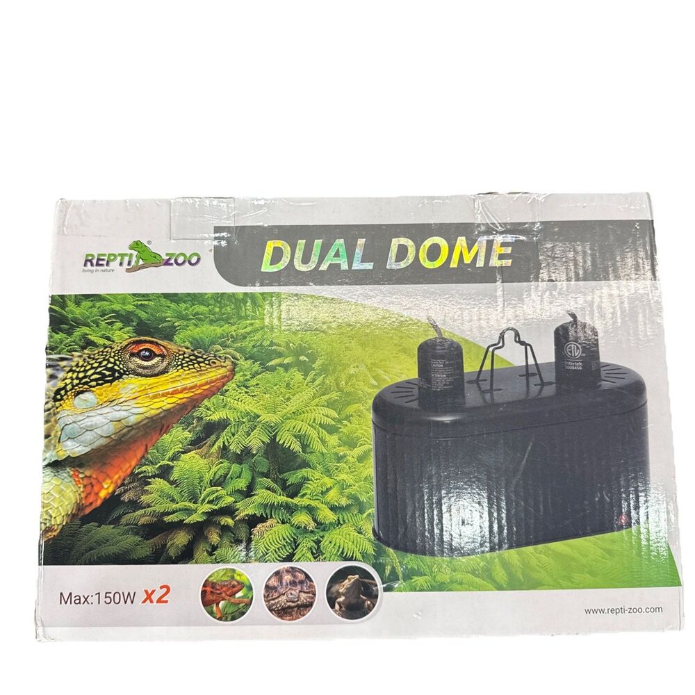 Repti Zoo Dual Dome Terrarium 150 Watt x 2 Heat Light Fixture New Open Box